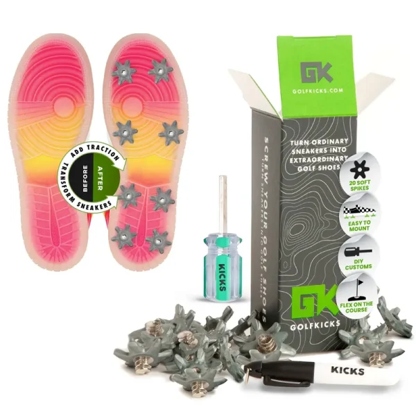 Golfkicks Golf Traction Kit for Sneakers with DIY Golf Spikes - Add Soft Spikes to Almost Any Shoe, 20 Count, Gray