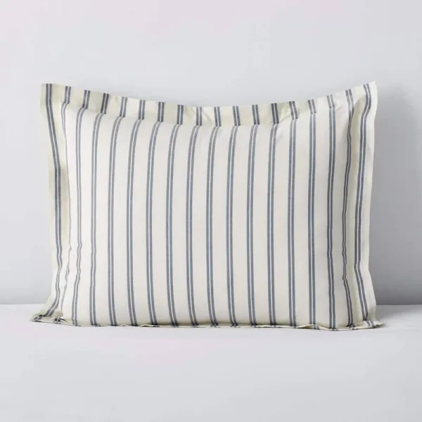 Narrow Stripe Navy 200-Thread Count Cotton Percale Standard Sham