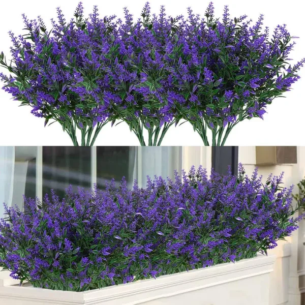 ArtBloom 16 Bundles Outdoor Artificial Lavender Fake UV Resistant No Fade Flowers Shrubs, Faux Plastic Greenery for Hanging Plants Garden Porch