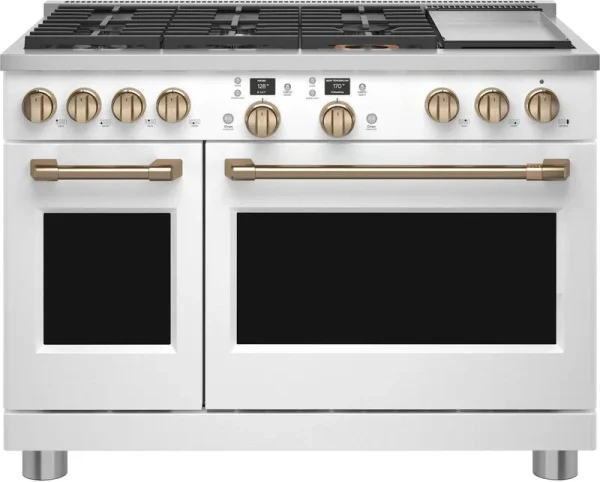 Cafe 48" Smart Dual-Fuel Commercial-Style Range with 6 Burners and Griddle (Natural Gas) White