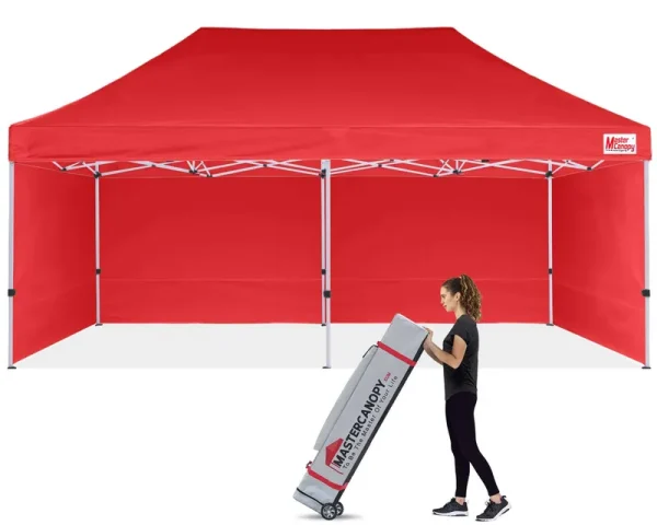 MASTERCANOPY Heavy Duty Pop-Up Canopy Tent with Sidewalls (10x20,Red)