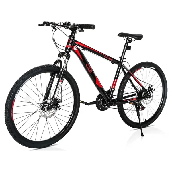 26 - Inch Mountain Bike for Adults, 21 - Speed Trail Bicycle with Dual Disc Brakes, Front Suspension, High - Carbon Steel Frame - Red & Black | HUJHKIO Explorer Series