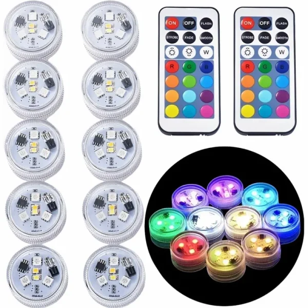 Alebew Underwater LED Lights with Remote, Waterproof Multi Color Submersible LED Lights Battery Operated Pool Lights for Halloween Christmas Party