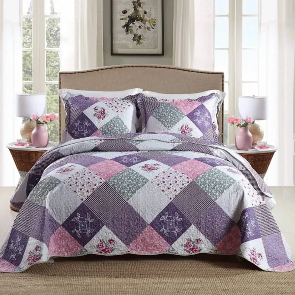 HoneiLife Quilt Set Twin Size - 2 Piece Microfiber Quilts Reversible Bedspreads Patchwork Coverlets Floral Bedding Set All Season Quilts with Geometri