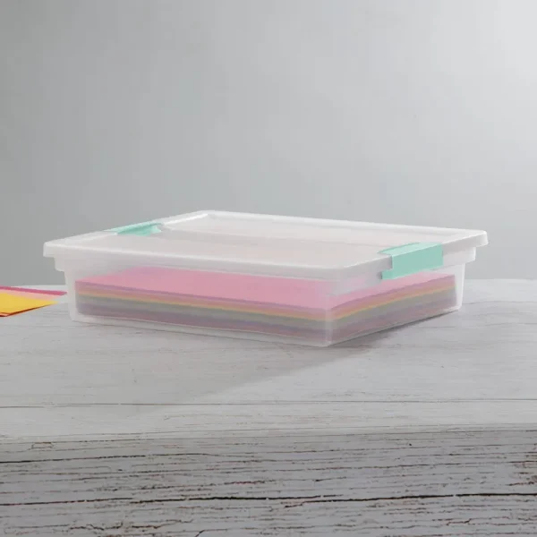 Sterilite Large Plastic Clip Box with Aquarium Latches, Clear/Blue, 5.5 qt