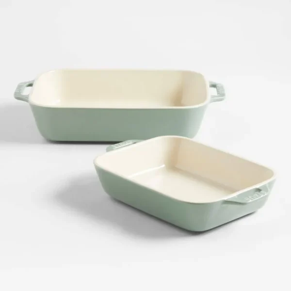 Staub 2-Piece Eucalyptus Green Ceramic Baking Dish Set | Crate & Barrel