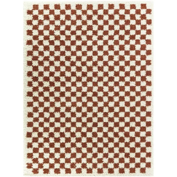 Walker Checkered Burnt Orange/Cream Shag Area Rug AllModern Rug Size: Runner 2'2" x 7'