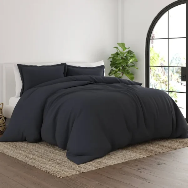 Merit Linens Ultra-Soft 3-Piece Duvet Cover Set, King/California King-Black