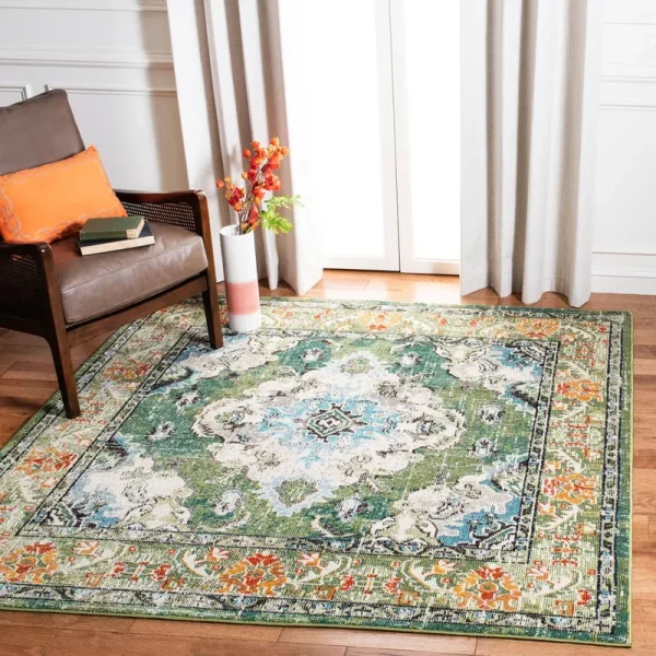 Indira Oriental Forest Green Area Rug Mistana Rug Size Square 4'