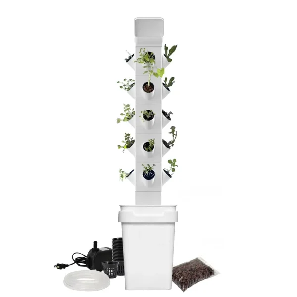 Exo Hydroponics 5 Tier Vertical Garden Planter Tower, Vertical Gardening Indoor/Outdoor, 20 Stacking Garden Pots, Includes Irrigation Tubing & Water Pump, 100% Money Back Guarantee