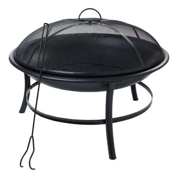 Mainstays 26 inch Round Iron Outdoor Wood Burning Fire Pit, Black, Size: 26 inch Modern