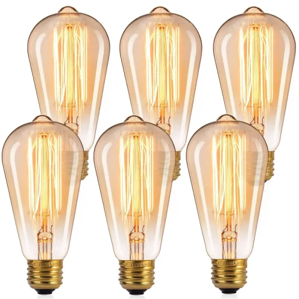 Brightown Edison Light Bulbs, 6pcs Vintage 60 Watt Incandescent Light Bulbs E26 Base Dimmable Decorative Antique Filament Lig