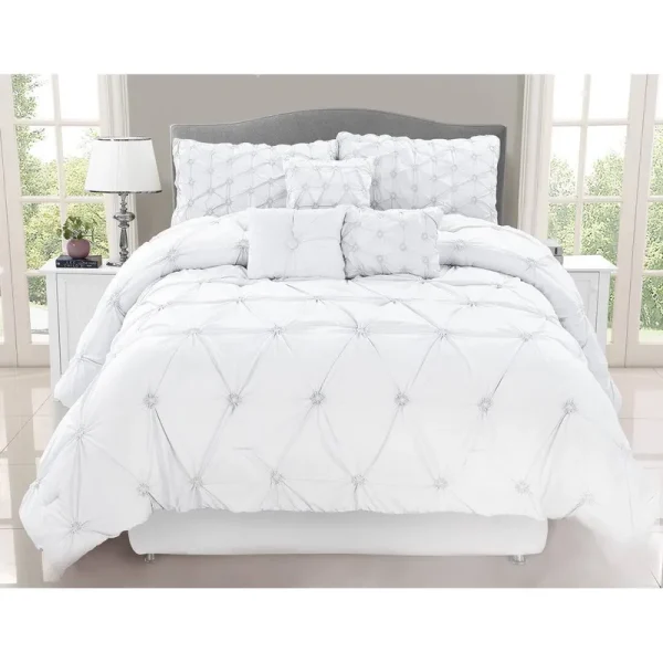 Deana Modern & Contemporary Comforter Set Etta Avenue Color: White, Size: King Comforter + 6 Additional Pieces