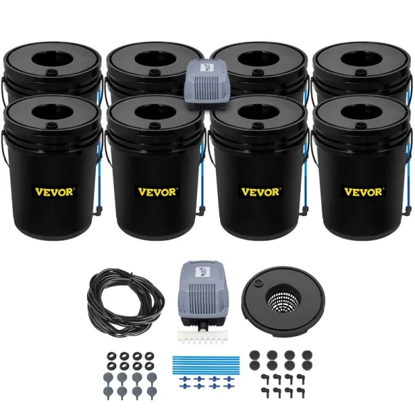 VEVOR DWC Hydroponic System, 5 Gallon 8 Buckets, Deep Water Culture Growing Bucket, Hydroponics Grow Kit with Pump, Air Stone
