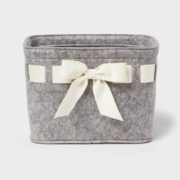 Threshold Felt Gray Basket with Ivory Velvet Ribbon | Target