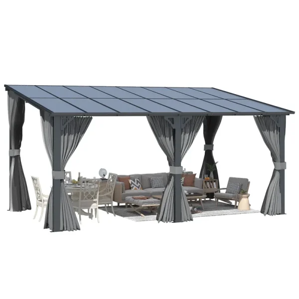 AECOJOY 16'x10' Wall Gazebo with Curtains and Mosquito Netting, Gray