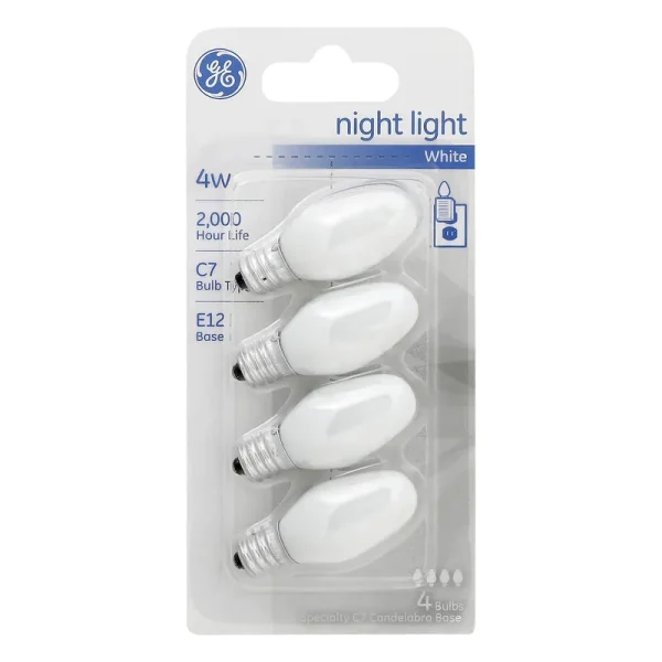 GE Nightlight Incandescent Light Bulb, White, 4W - 4 pack