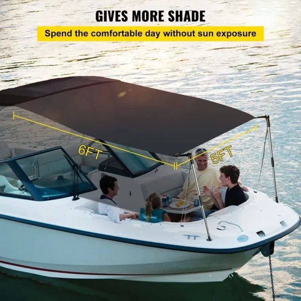 VEVOR T-Top Sun Shade Kit 6' x 5' UV-Proof 600D Polyester T-Top Extension Kit with Rustproof Steel Telescopic Poles Waterproof T-Top Shade Kit Easy