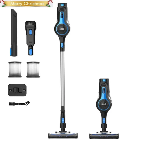 Inse Cordless Vacuum Cleaner, 6 in 1 Powerful Suction Lightweight Stick Vacuum with 2200mAh Rechargeable Battery, Up to 45min Runtime, Blue