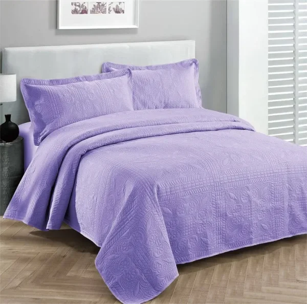 Fancy Collection 3PC Luxury Bedspread Coverlet Embossed Bed Cover Solid Purple/Lavender New Over Size Full/Queen