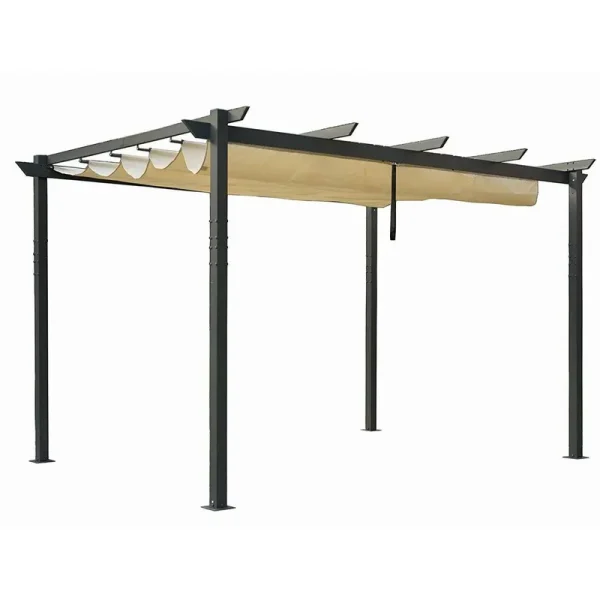 Kozyard Atlantics Outdoor Extra Large BBQ Grill Pergola with Sun Shade Gazebo Canopy Beige Canopy,UV Resistant Fabric, 10ft by 13 ft