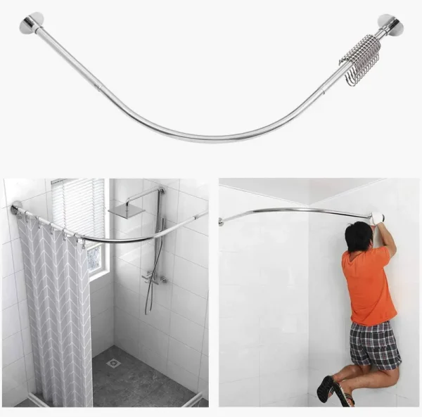 Tanxih Corner Shower Curtain Rod Adjustable 304 Stainless Steel Stretchable L Shaped Rack Drill Free Install for Bathroom, Bathtub, Clothing Store,