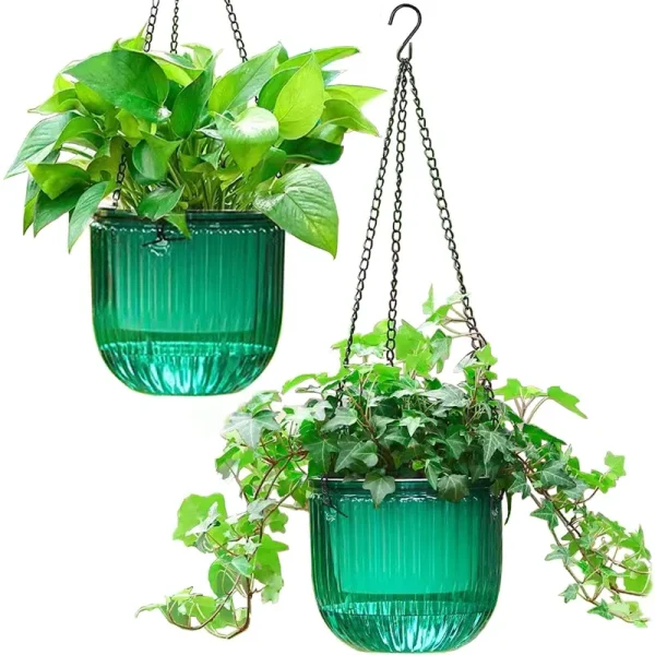 Melphoe 2 Pack Self Watering Hanging Planters Indoor Flower Pots, 6.5 inch Outdoor Hanging Basket, Plant Hanger with 3hooks Drainage Holes for