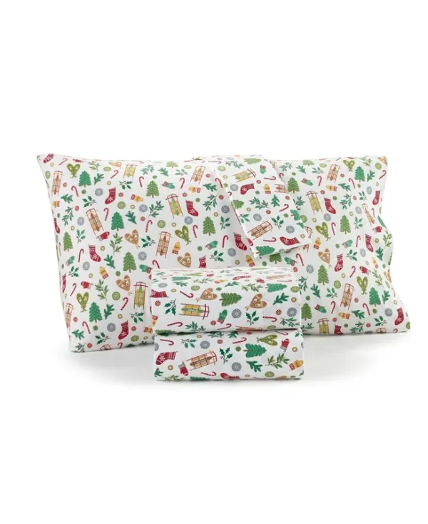 Charter Club Printed Flannel 4-pc. Sheet Set, California King, Created for Macy's - Holiday Icons