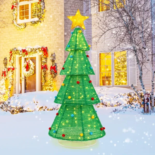 Tangkula 6.2 FT Lighted Pop-up Christmas Tree, Indoor/Outdoor Pre-Lit Xmas Tree with 200 LED Lights