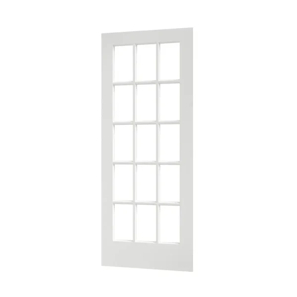 EightDoors 80" x 30" 15-Lite French Clear Glass White Prefinished Solid Wood Core Door