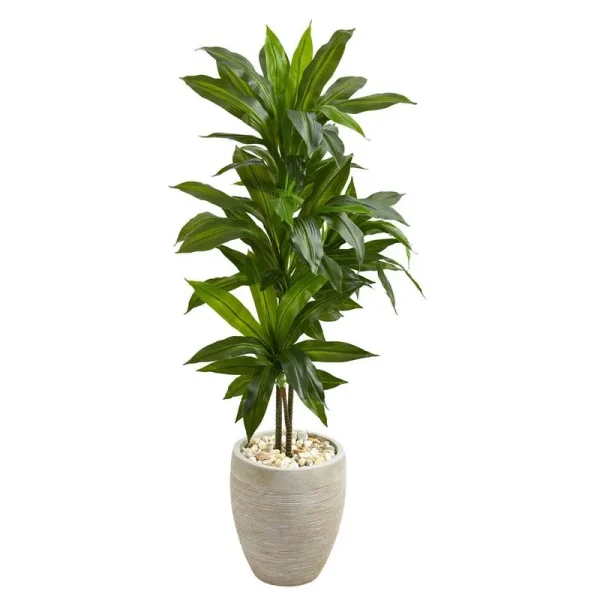 Nearly Natural 6456 Real Touch 4 ft. Indoor Dracaena Artificial Plant in Sand Planter