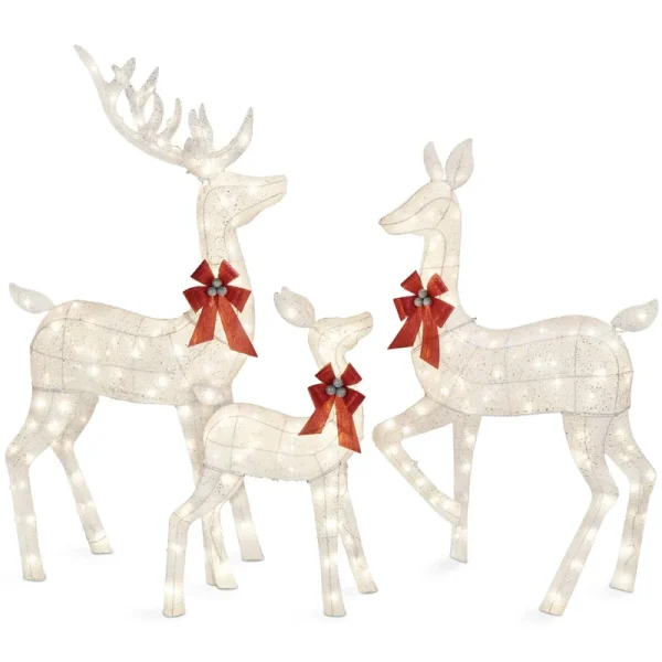 Best Choice Products 3-Piece Lighted Christmas Deer Set Outdoor Yard Decoration w/ 360 LED Lights, Stakes - White