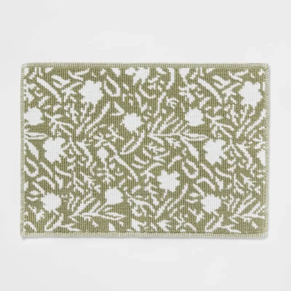 20"x30" Performance Plus Bath Mat Green Floral - Threshold