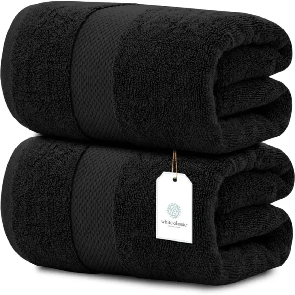 White Classic Luxury Cotton Oversized Bath Sheet 35x70 inch Set of 2|Black