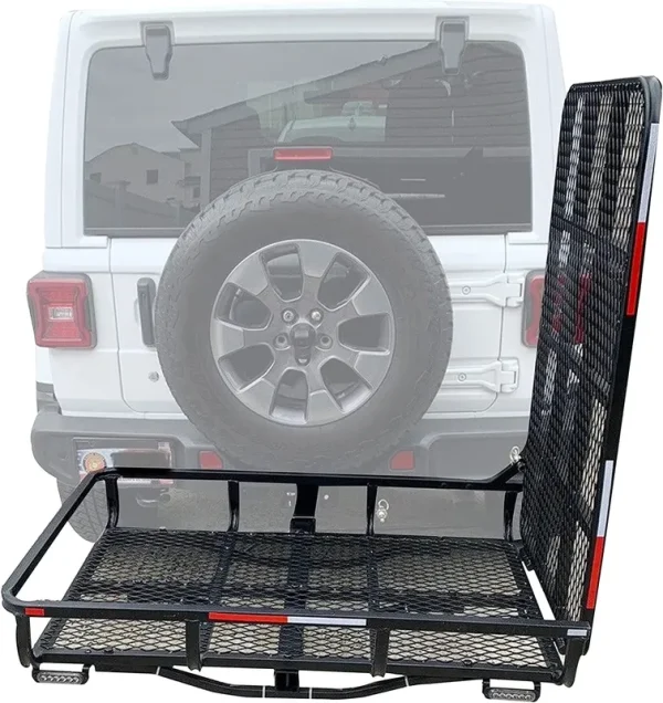 HECASA Hitch - Mounted Cargo Carrier with Mobility Ramp for Disability Medical Rack Wheelchair Scooter Lawn Mower Snow Blower Hauler 500 lb Capacity Basket - Style