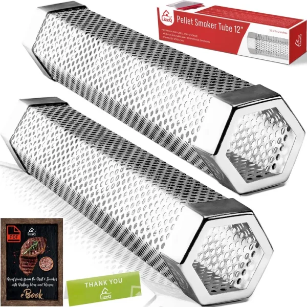 LIZZQ Premium Pellet Smoker Tube 12" (Set of 2) - 5 Hours of Billowing Smoke, Hot or Cold Smoking, for Any Grill or Smoker, An Easy and Safe Way to