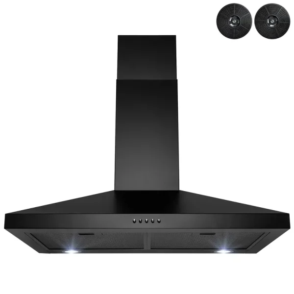 AKDY 30-in Convertible Black Painted Wall-Mounted Range Hood with Charcoal Filter RH0474