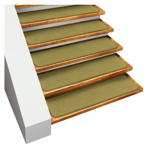 Set of 12 Skid-Resistant Carpet Stair Treads - Olive Green - 8 in. x 23.5 in.