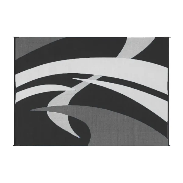 Reversible Mats Outdoor Patio / RV Camping Mat - Swirl (Black/White, 9-Feet x 12-Feet)