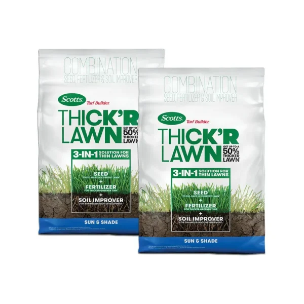 Scotts Turf Builder Thick'R Lawn Sun & Shade: Seed, Fertilizer, Soil Improver, 12 lb. 2-Pack