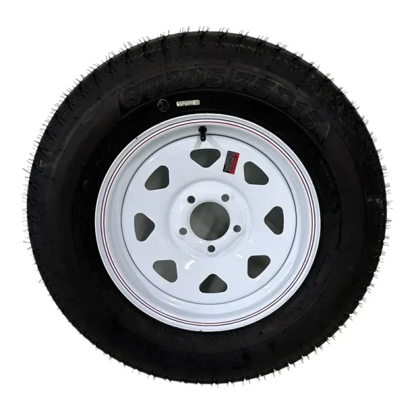 Trailer Tire on Rim ST205/75D15 Tex Star LRC 6 Ply Bias 5 Lug White Spoke Wheel 5x4.5" Bolt Pattern