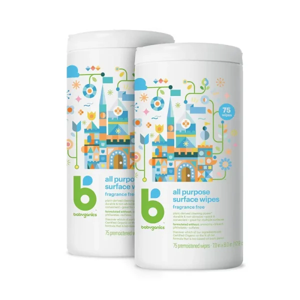 Babyganics All Purpose Surface Wipes, Fragrance Free, 150 Count (contains Two 75