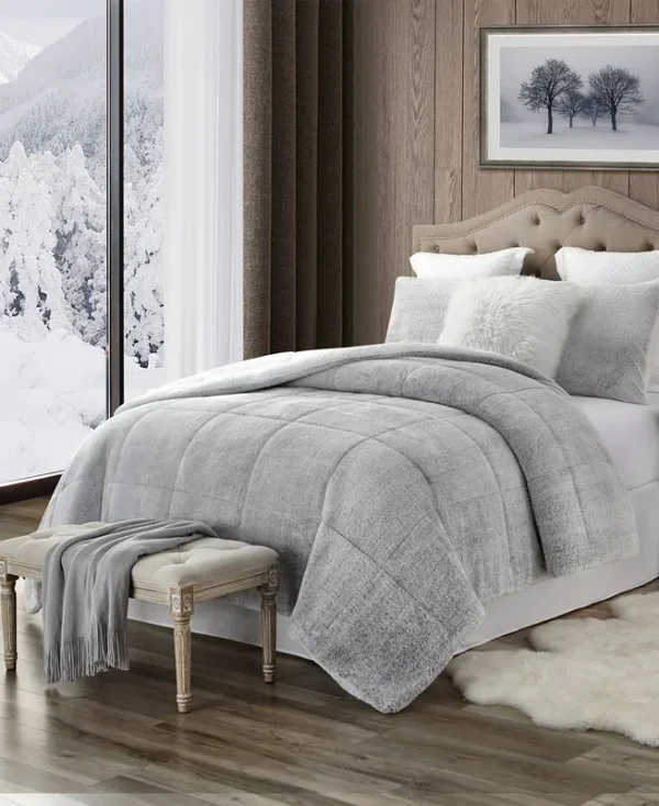 Swift Home Premium Ultra-Soft 3-Piece Grey Faux Fur Reverse to Sherpa King/California King Comforter and Sham Set
