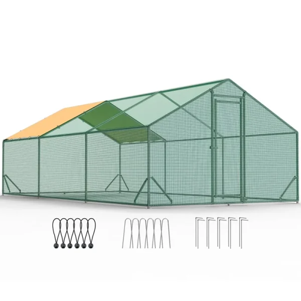 Quictent Premium Large Metal Chicken Coop Run Upgraded with Galvanized Hardware Cloth & 1.26" Reinforced Metal Tube, Walk - in Poultry Cage for Outdoor Yard Farm, 19.7x9.8x6.6ft