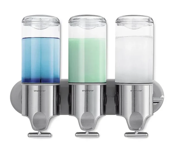 simplehuman Triple Wall Mount Shower Pump 3 x 15 fl oz Shampoo and Soap Dispensers Stainless Steel