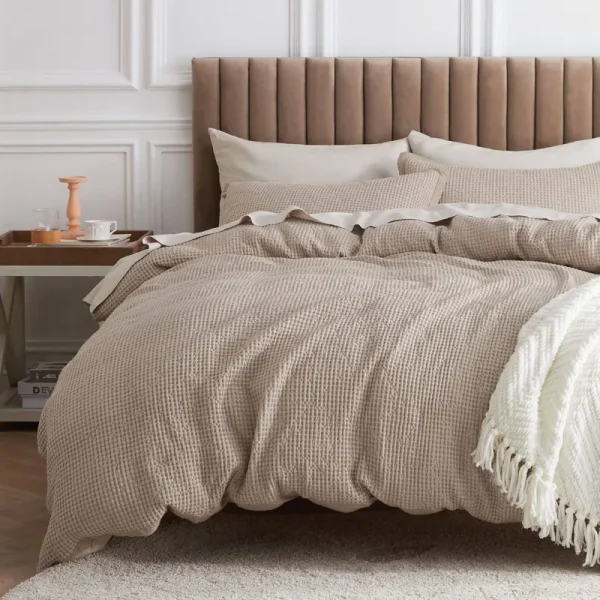 Bedsure Cotton Duvet Cover Set - 100% Cotton Waffle Weave Khaki Duvet Cover King size, Soft and Breathable King Duvet Cover Set