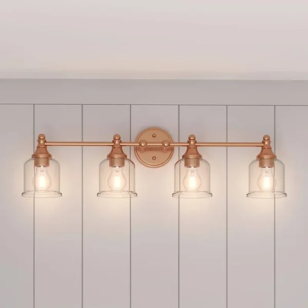 Signature Hardware Hesby 32.13-in 4-Light Satin Copper Contemporary/Modern Vanity Light