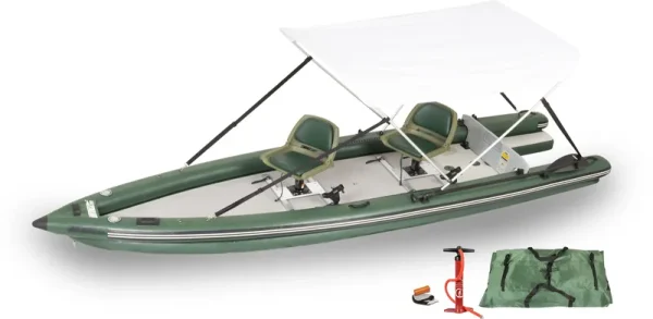 Sea Eagle FSK16 Inflatable Fishskiff 16 Frameless Fishing Boat - 2 Person Swivel Seat Canopy Package