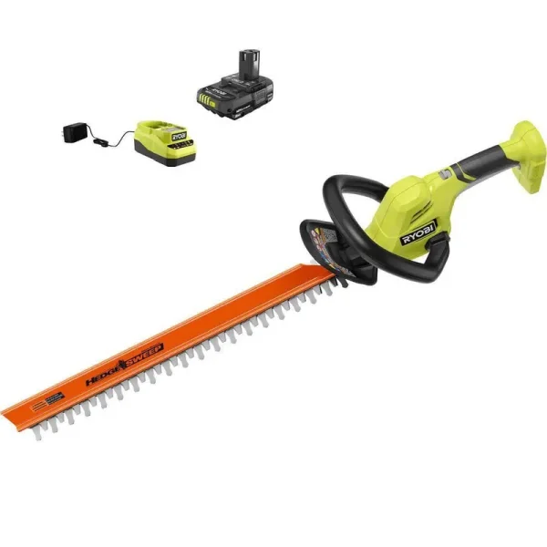 Ryobi P2690 ONE+ 18V 22 in. Lithium-Ion Cordless Hedge Trimmer with 2.0 Ah Battery and Charger