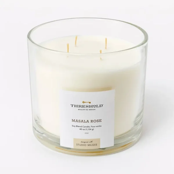 40oz Clear Glass Masala Rose Candle White - Threshold Designed with Studio McGee